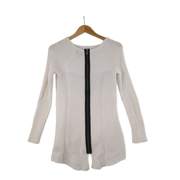 Nicole By Nicole Miller Sweater Womens XS White Zip Back Cotton Blend Casual - Picture 2 of 6